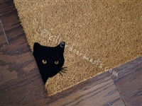 Peeking Black Cat Cute Mat Custom Hand Painted Welcome Door Mat by Killer Doormats