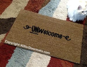 Unwelcome Custom Funny Rude Handpainted Doormat by Killer Doormats