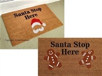 Santa Stop Here Custom Hand Painted Holiday Seasonal Welcome Door Mat by Killer Doormats, Two Versions