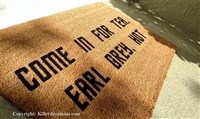 Come In For Tea, Earl Grey, Hot Fandom Custom Handpainted Welcome Doormat by Killer Doormats - Small Custom Doormat
